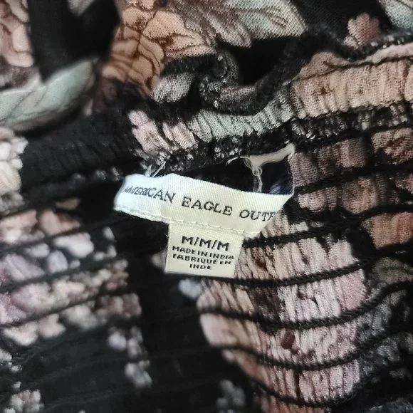 American Eagle Outfitters Black & Pink Floral Peasant Blouse - Picture 4 of 4